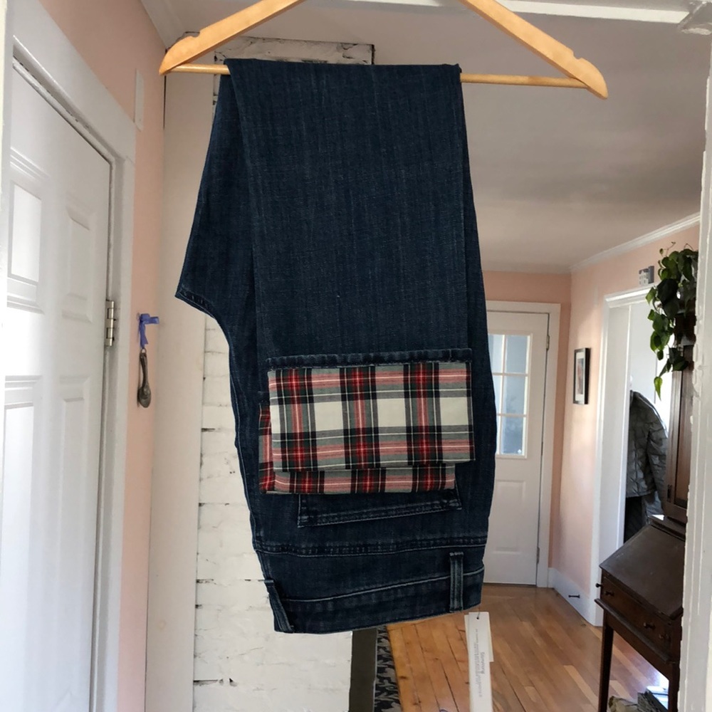 Plaid Cuff Straight Cut Jeans